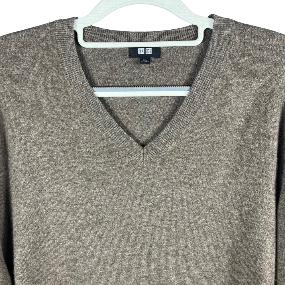 Uniqlo V-Neck Sweater Mens 3XL Brown 100% Cashmere Knit Pullover 440282